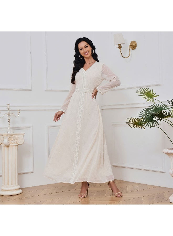 Madam Uniq White Long Sleeve V-Neck Gold Foil Maxi Dress  - Image 4