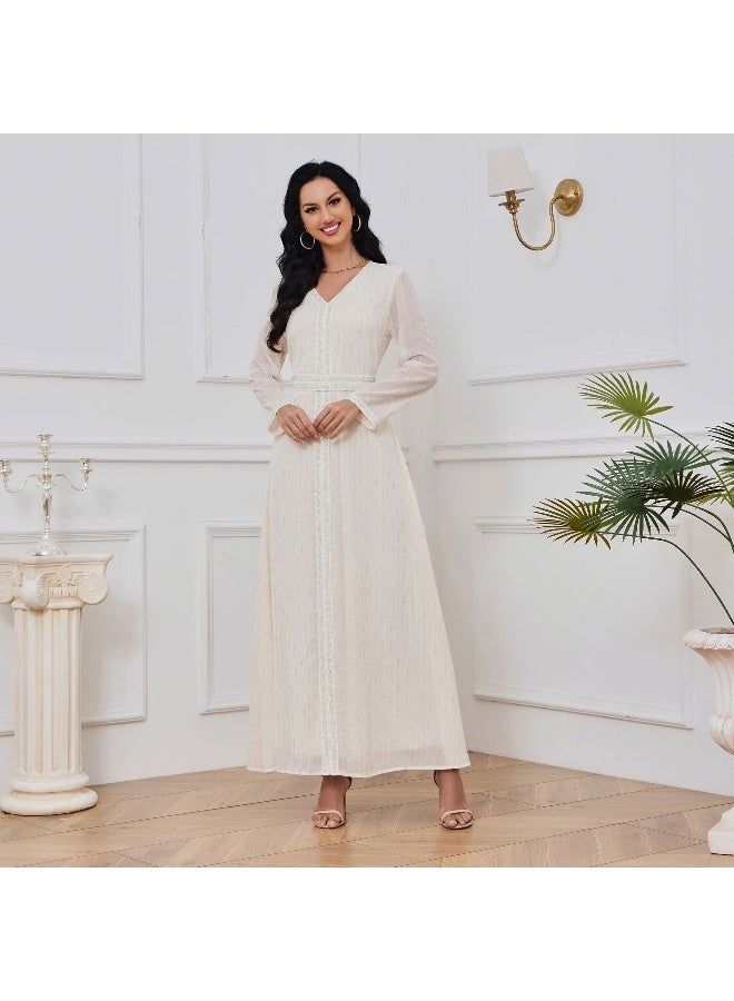 Madam Uniq White Long Sleeve V-Neck Gold Foil Maxi Dress  - Image 5