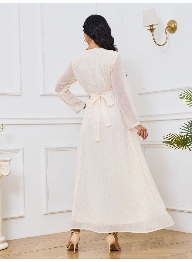 Madam Uniq White Long Sleeve V-Neck Gold Foil Maxi Dress  - Image 2