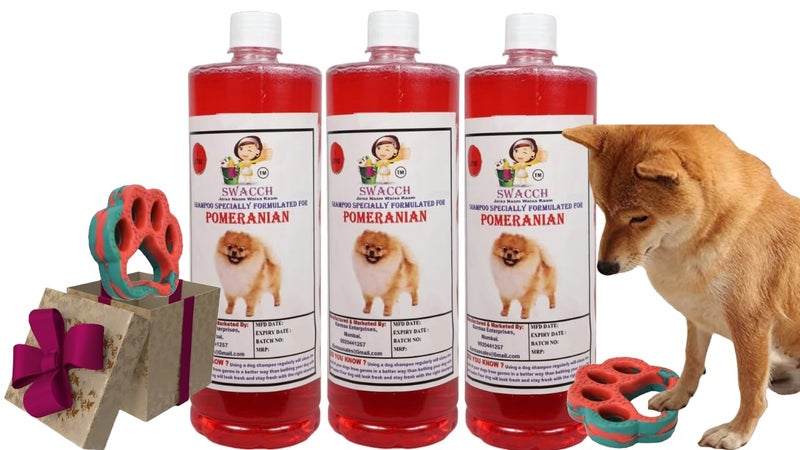 swacch Pomeranian Dog Shampoo + Paw Shape I Rubber Dog Toy for Training and Interactive I Durable & Safe I Combo Pack I 3 Litre Jasmine - Image 1