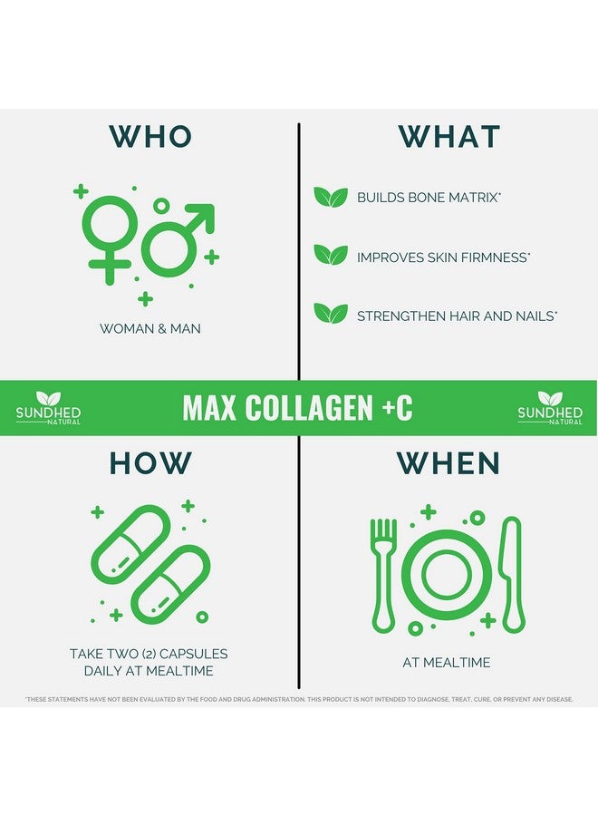 Sundhed Natural Max Collagen Plus C (60 Caps) All Natural Collagen Capsules With Biotin & Bioperine To Boost Anti Aging Hydration & Skin Firmness Collagen Pills To Strengthen Bones & Nails - Image 3