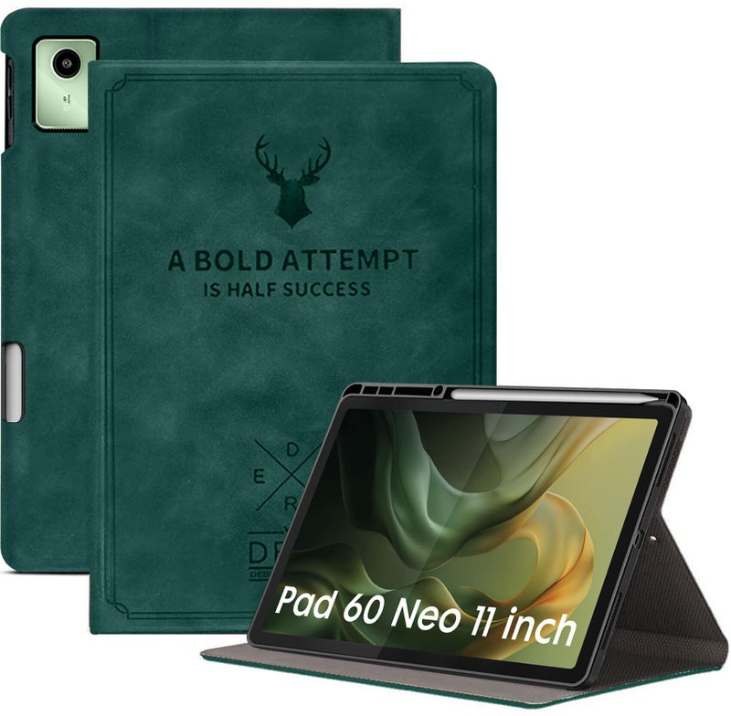 Robustrion Case Cover for Moto Pad 60 Neo Cover 11" with [Pencil Holder], Deer Flip Cover Case for Moto Pad 60 Neo Cover 11" Tablet - Dark Green - Image 1
