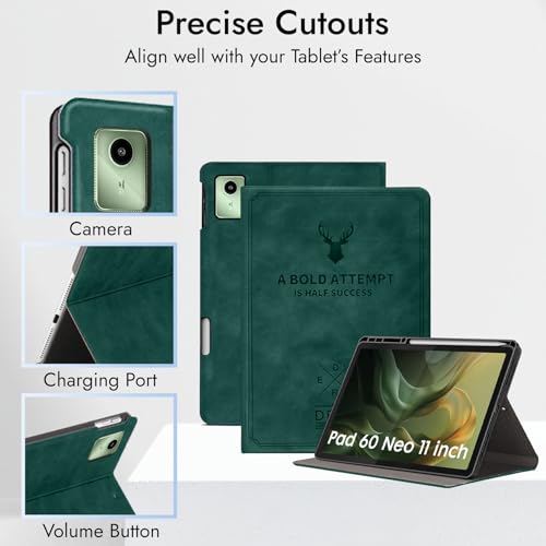 Robustrion Case Cover for Moto Pad 60 Neo Cover 11" with [Pencil Holder], Deer Flip Cover Case for Moto Pad 60 Neo Cover 11" Tablet - Dark Green - Image 5