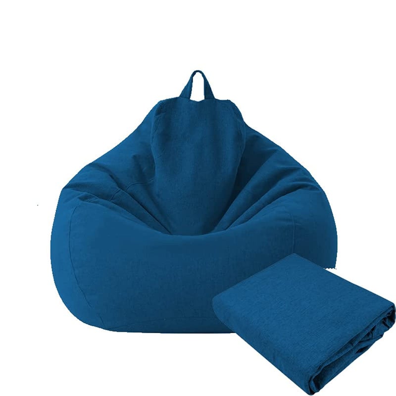 Large Small Lazy Sofas Cover Chairs Without Filler Linen Cloth Lounger Seat Bean Bag Pouf Puff Couch Tatami Living Room Beanbags Blue 85x105cm
