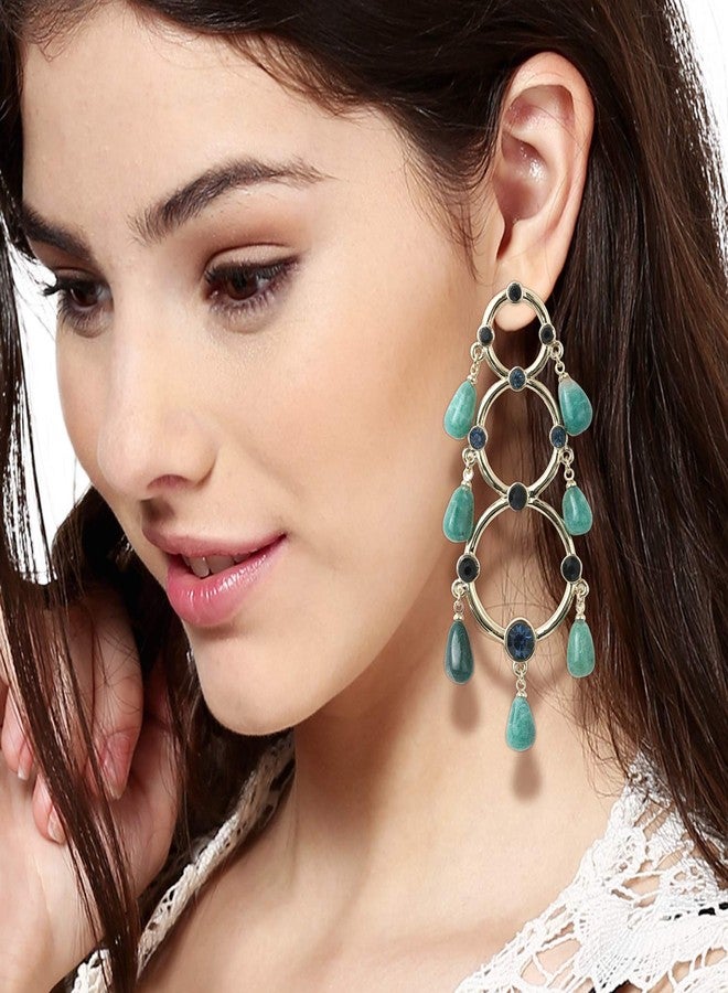 Estele Gold Tone 3 loop earrings with fancy beads and austrian cystals for Women - Image 4