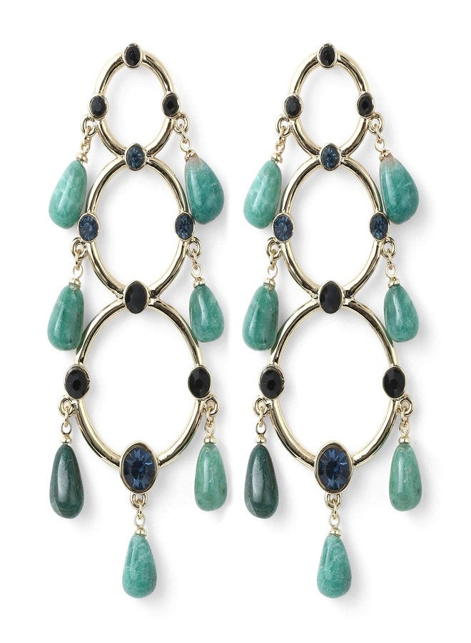 Estele Gold Tone 3 loop earrings with fancy beads and austrian cystals for Women - Image 2