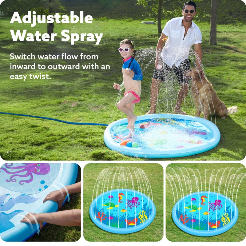 SLOOSH 60" Splash Pad Water Toys - Sprinkler Mat for Toddler Kids Baby Play Water Games Pool Fun, Summer Outdoor Garden Lawn Backyard Party Supplies Gifts for Boys Girls (Sea Themed) - Image 2
