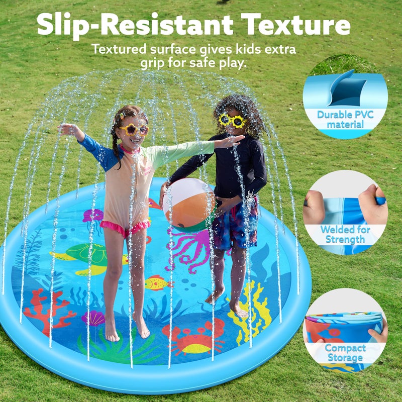 SLOOSH 60" Splash Pad Water Toys - Sprinkler Mat for Toddler Kids Baby Play Water Games Pool Fun, Summer Outdoor Garden Lawn Backyard Party Supplies Gifts for Boys Girls (Sea Themed) - Image 3