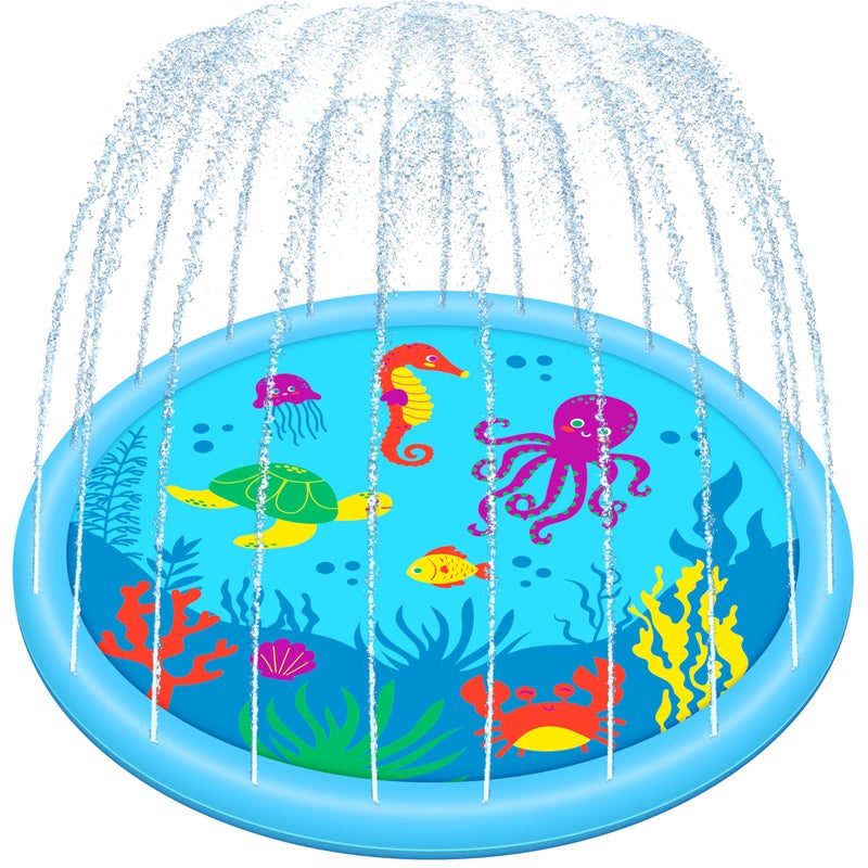 SLOOSH 60" Splash Pad Water Toys - Sprinkler Mat for Toddler Kids Baby Play Water Games Pool Fun, Summer Outdoor Garden Lawn Backyard Party Supplies Gifts for Boys Girls (Sea Themed) - Image 1