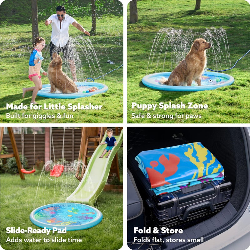 SLOOSH 60" Splash Pad Water Toys - Sprinkler Mat for Toddler Kids Baby Play Water Games Pool Fun, Summer Outdoor Garden Lawn Backyard Party Supplies Gifts for Boys Girls (Sea Themed) - Image 5