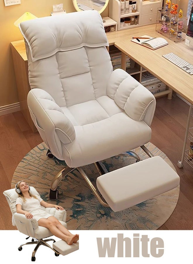 TAPIT Desk Chair Ergonomic Office Chair Computer Chair Girl Desk Chairs Comfortable Armchair for Bedroom Gaming Chairs Double Layer Backrest Office Desk Chair Lift Sofa Chair (White with a footrest) - Image 1