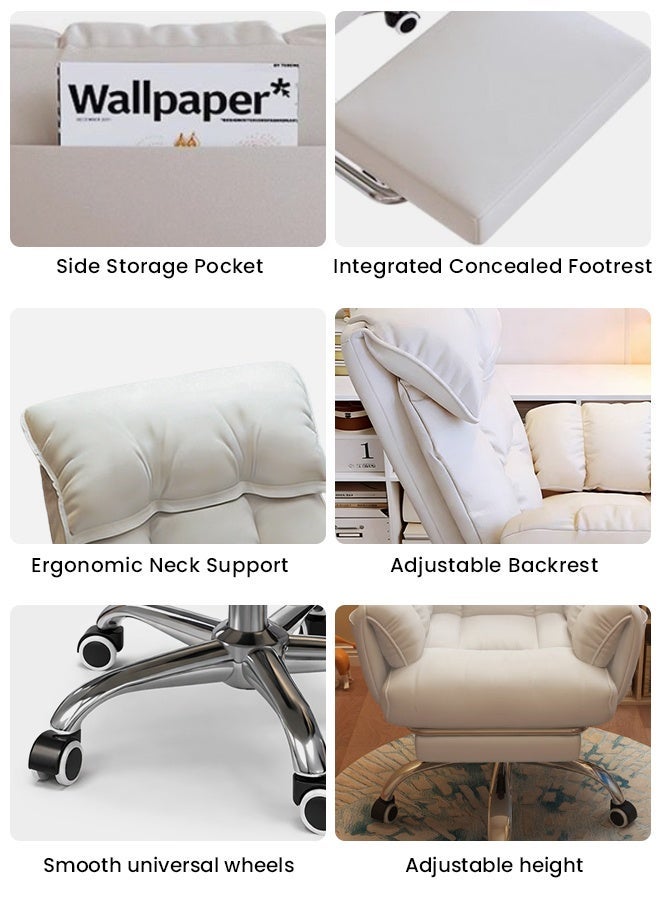 TAPIT Desk Chair Ergonomic Office Chair Computer Chair Girl Desk Chairs Comfortable Armchair for Bedroom Gaming Chairs Double Layer Backrest Office Desk Chair Lift Sofa Chair (White with a footrest) - Image 5