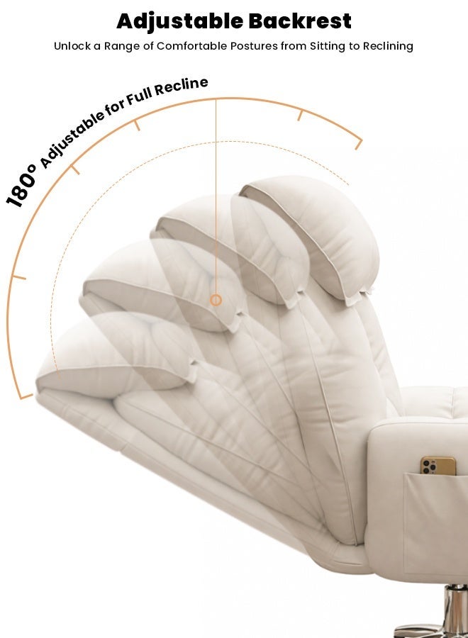 TAPIT Desk Chair Ergonomic Office Chair Computer Chair Girl Desk Chairs Comfortable Armchair for Bedroom Gaming Chairs Double Layer Backrest Office Desk Chair Lift Sofa Chair (White with a footrest) - Image 2