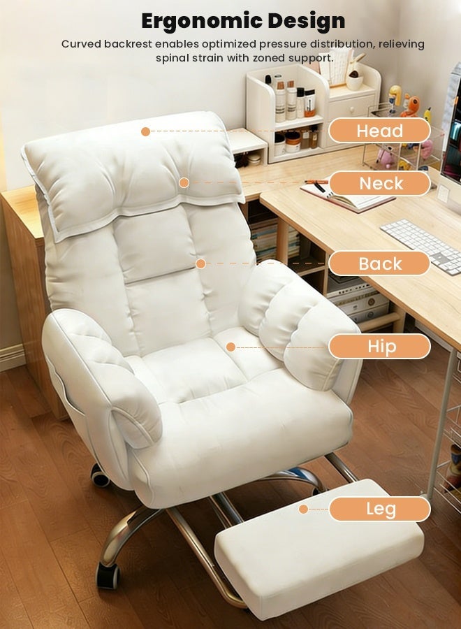TAPIT Desk Chair Ergonomic Office Chair Computer Chair Girl Desk Chairs Comfortable Armchair for Bedroom Gaming Chairs Double Layer Backrest Office Desk Chair Lift Sofa Chair (White with a footrest) - Image 4