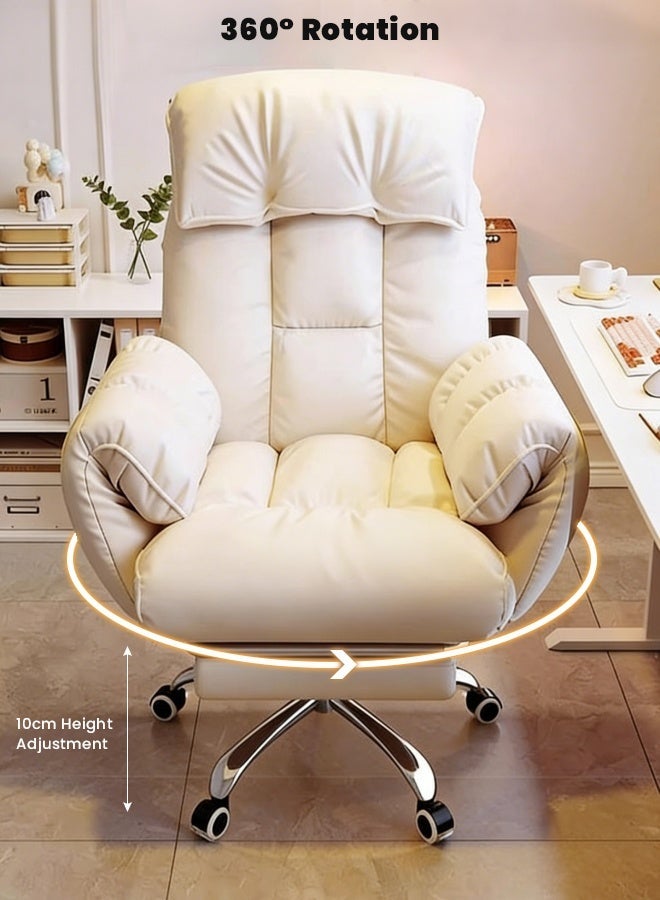 TAPIT Desk Chair Ergonomic Office Chair Computer Chair Girl Desk Chairs Comfortable Armchair for Bedroom Gaming Chairs Double Layer Backrest Office Desk Chair Lift Sofa Chair (White with a footrest) - Image 3