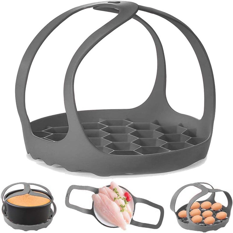 ddLUCK Pressure Cooker Sling, Silicone Bakeware Sling for 3Qt Instant Pot, Multi-function Cooker Anti-scalding Bakeware Lifter Steamer Rack, BPA-Free Silicone Egg Steamer Rack (Gray) - Image 1