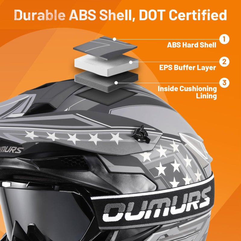 OUMURS DOT Adult Dirt Bike Helmet with Goggles Gloves & Mask Adjustable Sun Visor Motorcycle Adult ATV Helmet Off-Road Motocross Downhill Moped MX BMX for Unisex Adult-188-Black Star, L - Image 3