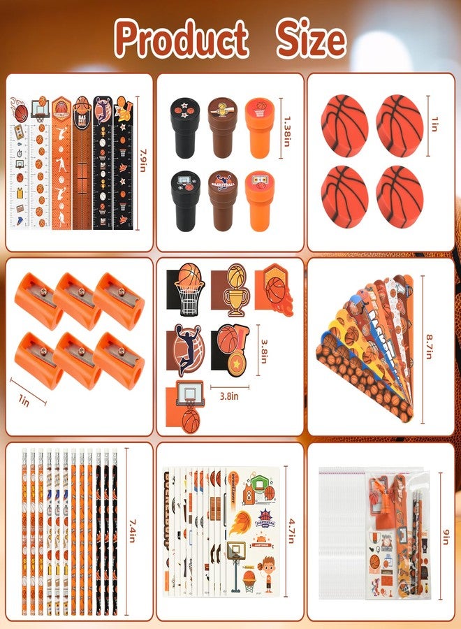 Ulema 216Pcs Basketball Stationery basketball Theme Gifts Birthday Supplies Team Gift Goodie Bags Stuffer Pencils Classroom games Rewards School Office Supplies（ basketball） - Image 3