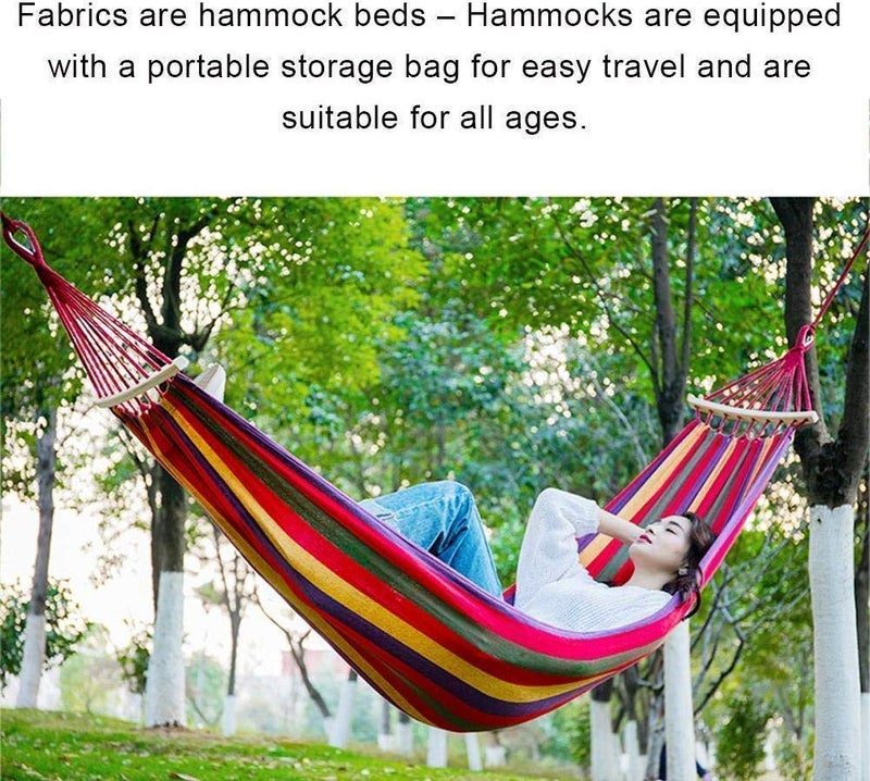 Lariox Striped Hammock Outdoor Leisure Bed Thickened Canvas Hanging Bed Sleeping Swing Hammock for Camping Hunting - Image 3