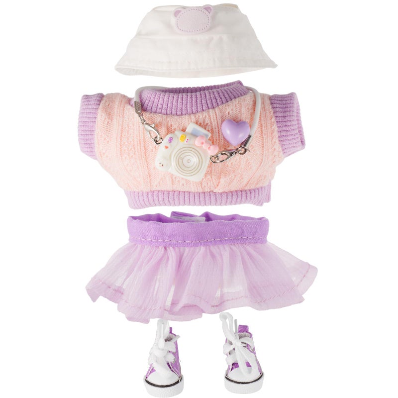 Beofinest Clothes for 17cm Dolls Accessories for 17cm Doll Clothes Set for Doll Fashionable Cute Elegant Matchable Style 5 PCS Set Hat Clothes for Dolls Accessories No Doll Purple - Image 3