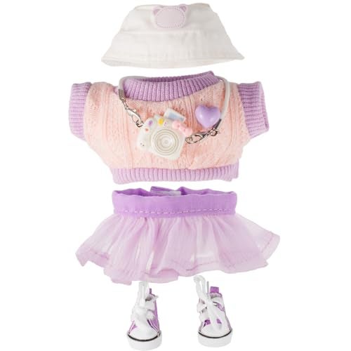 Beofinest Clothes for 17cm Dolls Accessories for 17cm Doll Clothes Set for Doll Fashionable Cute Elegant Matchable Style 5 PCS Set Hat Clothes for Dolls Accessories No Doll Purple - Image 1