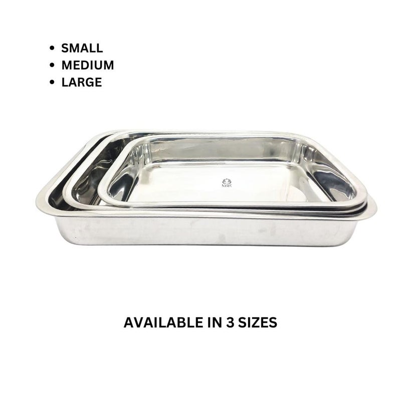 Nyra® Stainless Steel Oval Serving Tray Set of 3 - Multipurpose Trays for Serving Rasgullas, Sweets, Snacks, and Beverages - Ideal for Home, Kitchen, and Parties (Medium) - Image 4
