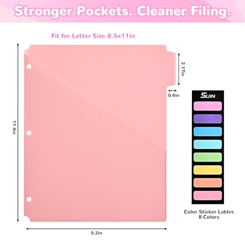 SUIN 5-Tab Binder Dividers with Pockets - Heavy Duty Plastic Dividers for 3 Ring Binder, Letter Size Poly Page Separators with Tabs & Label Stickers, Diamond Texture, 5 Pastel Colors, 1-Pack - Image 2