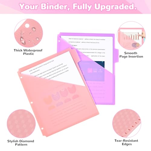 SUIN 5-Tab Binder Dividers with Pockets - Heavy Duty Plastic Dividers for 3 Ring Binder, Letter Size Poly Page Separators with Tabs & Label Stickers, Diamond Texture, 5 Pastel Colors, 1-Pack - Image 4