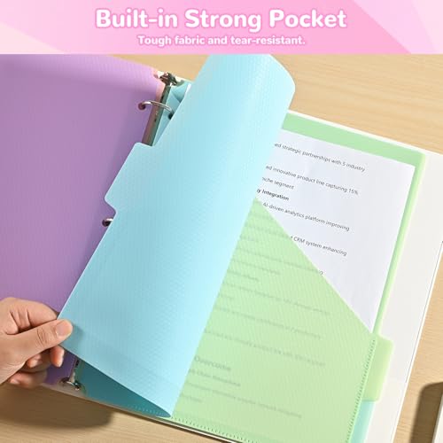 SUIN 5-Tab Binder Dividers with Pockets - Heavy Duty Plastic Dividers for 3 Ring Binder, Letter Size Poly Page Separators with Tabs & Label Stickers, Diamond Texture, 5 Pastel Colors, 1-Pack - Image 3