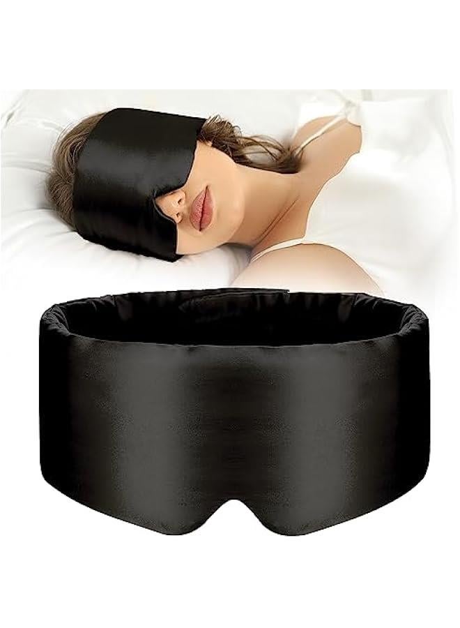 100% Mulberry Silk Sleep Mask Eye Mask for Wen Man with Adjustable Band, for Side Sleeper Blackout Sleep Mask for Travel Rest and Office Large Size (Black) - Image 1