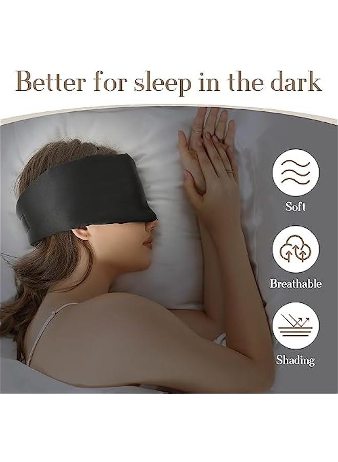 100% Mulberry Silk Sleep Mask Eye Mask for Wen Man with Adjustable Band, for Side Sleeper Blackout Sleep Mask for Travel Rest and Office Large Size (Black) - Image 2