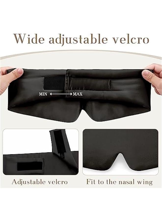 100% Mulberry Silk Sleep Mask Eye Mask for Wen Man with Adjustable Band, for Side Sleeper Blackout Sleep Mask for Travel Rest and Office Large Size (Black) - Image 4
