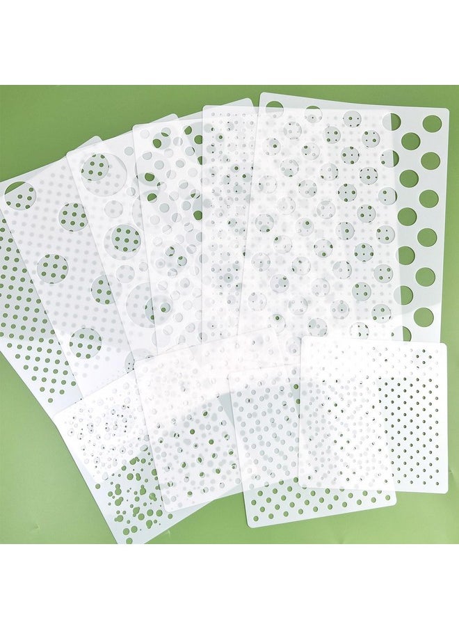 Dots Stencils, 10 Pcs Mixed Media Assorted Size Polka Dot Stencils Repeating Reusable Cluttered Circle Stencils For Painting On Wood Furniture Pillow Wall Scrapbook Card Making Diy Craft (A4 & 6"X6")