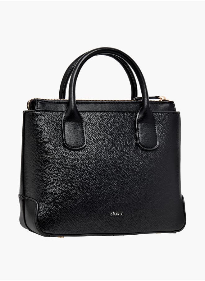 Celeste Women Solid Tote Bag with Detachable Strap and Zip Closure  - Image 3