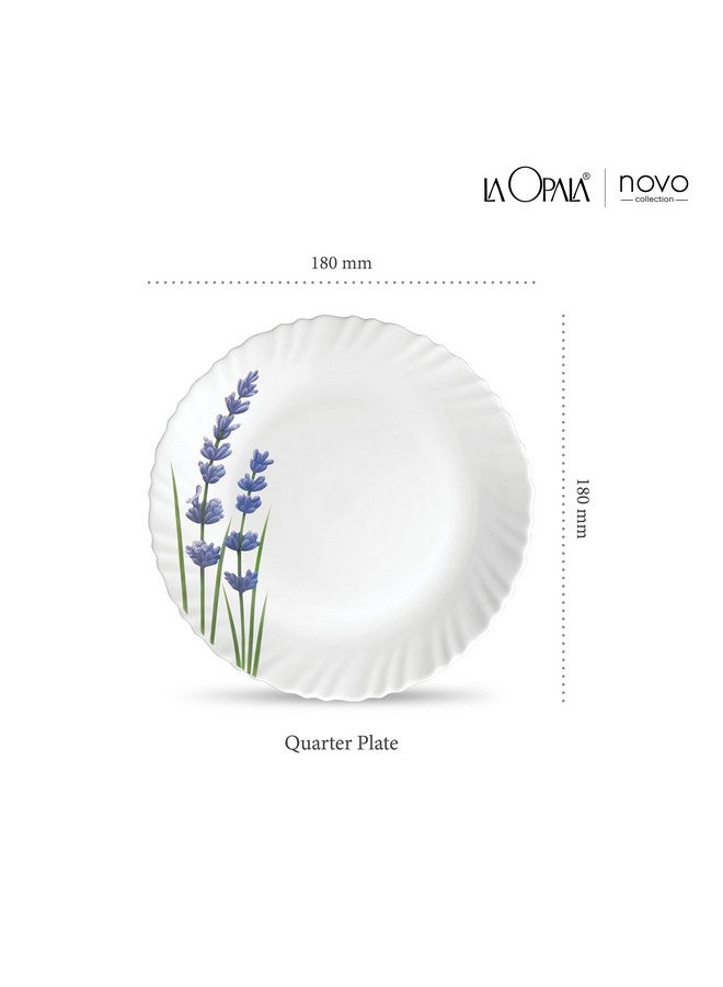 La Opala, Novo Collection, Opal Glass Quarter Plate Set 6 pcs, English Lavender, White - Image 2