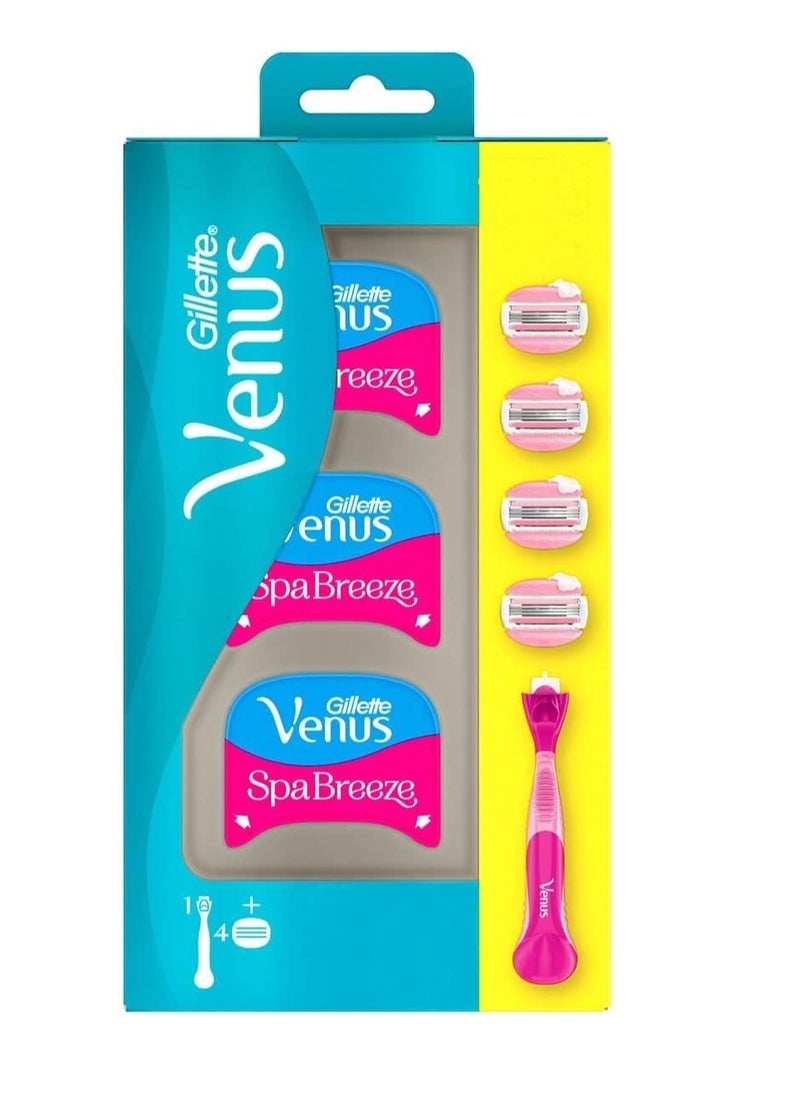 Gillette Venus Spa Breeze Women's Razor Handle + 4 Razor Blade Refills  - Image 1