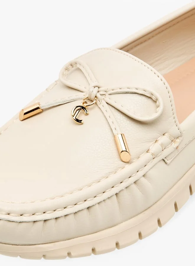 Le Confort Women Textured Slip-On Loafers with Bow Applique