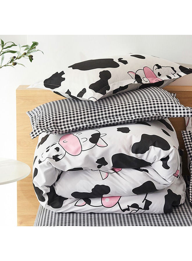 NIBEMINENT 4-Piece Happy Cow Design Bedding Set Polyester White/Black/Pink Duvet Cover 150x200 Cm, Bed Sheet 160x220 Pillow 48x75cm - Image 2