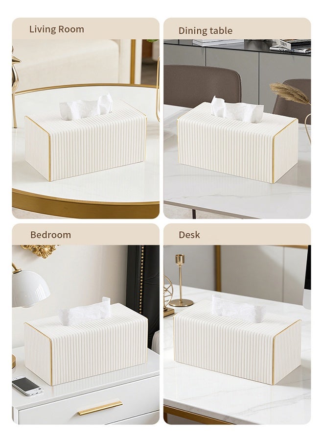 Luxury Gold Trim Tissue Box Cover, PU Leather Decorative Desktop Tissue Holder, Vertical Stripe Waterproof Dustproof Napkin Container for Bathroom, Bedroom, Living Room, Office and Car - Image 4
