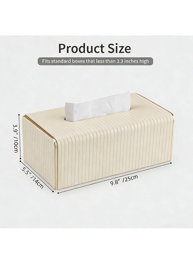 Luxury Gold Trim Tissue Box Cover, PU Leather Decorative Desktop Tissue Holder, Vertical Stripe Waterproof Dustproof Napkin Container for Bathroom, Bedroom, Living Room, Office and Car - Image 3
