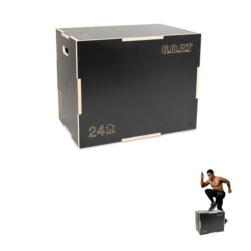 G.O.A.T Premium Black Wooden Plyo Box – 3in1 Height - Reinforced Construction with Built-In Handles for CrossFit, Plyometric Training & Box Jumps
