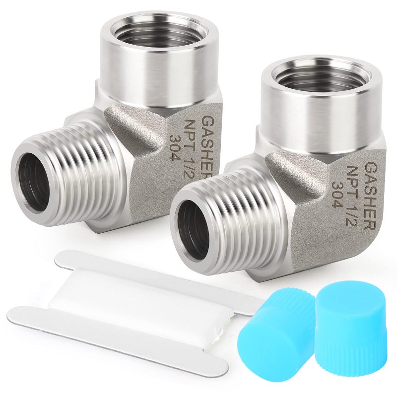 GASHER 2Pcs Stainless Steel Pipe Fitting 90 Degree Barstock Street Elbow12Inch Male Pipe x 12Inch Female Pipe