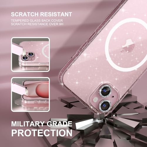 Choiche Compatible for iPhone 15 Plus Case Magnetic, Women Clear Glitter Sparkly Case, [2xDiamond Camera Lens Protectors] [2xTempered Glass Screen Protectors] [Compatible MagSafe] (Glitter Clear) - Image 5