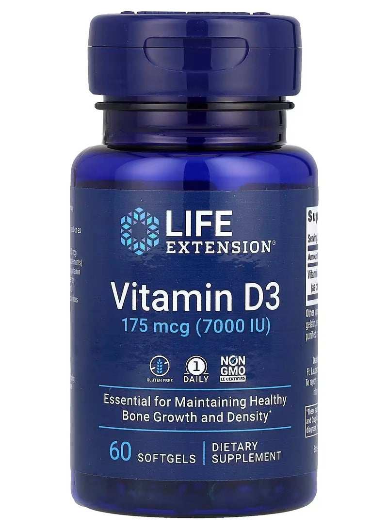 لايف إكستنشن تمديد الحياة، فيتامين د3، 175 ميكروغرام (7000 وحدة دولية)، 60 كبسولة هلامية - Image 1