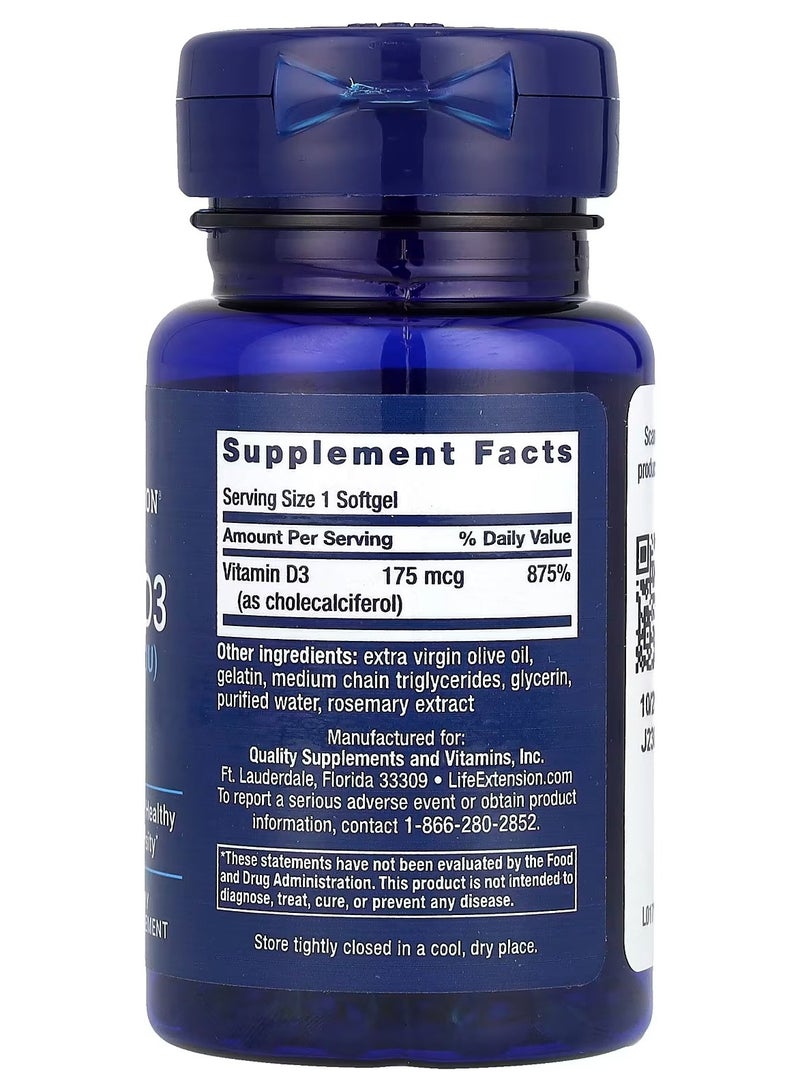 لايف إكستنشن تمديد الحياة، فيتامين د3، 175 ميكروغرام (7000 وحدة دولية)، 60 كبسولة هلامية - Image 2