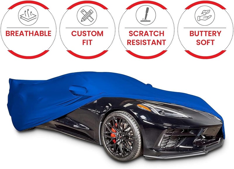 SR1 Performance C8 Corvette Stingray Ultraguard Stretch Satin Indoor Car Cover (Blue) - Image 2