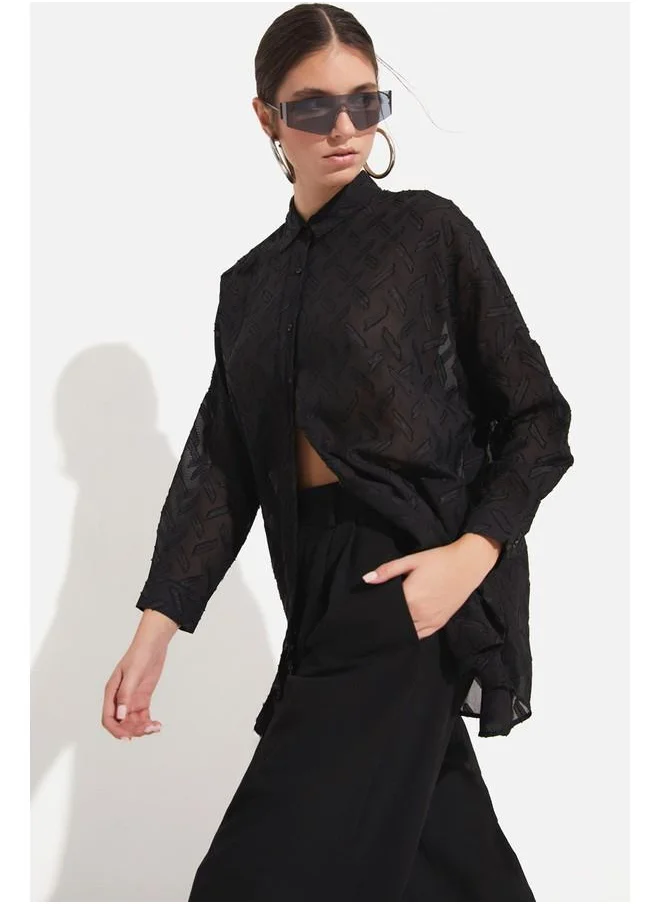 JUNE June Women Exclusive Oversize/Loose Fit Self-Fited Shirt Black