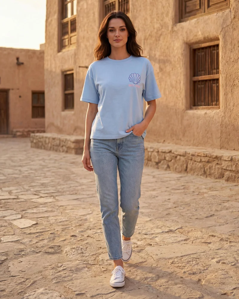 Redtag Women Blue Graphic Interlock T-Shirt