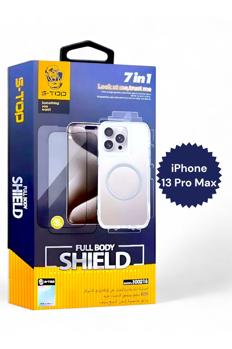 S-TOP Full protection package for iPhone 13 Pro Max, with a privacy screen protector and a case that supports wireless charging (MagSafe). Complete protection for your device against scratches and drops (7in1). The new and original package from S-TOP.