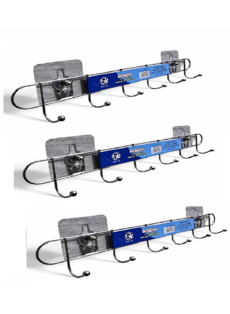 (3 PCS) Over Door Clothes Hangers with Double Sided Adhesive - Kitchen Hanger Hangers - Kitchen Hanger Organizer for Easy Hanging with Double Sided - Non-slip Metal Clothes Hangers with Double Sided for Easy Adhesive on the Wall, Durable and Heavy Duty, Coat and Clothes Hangers - Metal Laundry Hangers for Adults - Door Hanger for Clothes and Clothing - Bathroom and Bedroom Door Hanger - Door Hanger - Over Door Metal Hanger with 6 Hooks Organizer for Towels, Clothes, Keys, Robes, and Caps - Metal Hangers Over Door with 6 Hooks, Suitable for Towels, Coats, Clothes, Caps, Bedroom, Bathroom - Door Coat Hangers Over Door Towel Rack for Caps, Coats, Jackets, Bags, Scarves, Belt, and Umbrellas  - Image 1